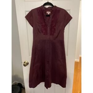 Merona Womens Dress Maroon Size 8 Collar Pleated Front Short Sleeve Missing Belt